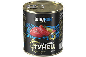 Тушенка из тунца желтоперого "Премиум" (куски) ж/б №9 ключ. 338гр Владкон